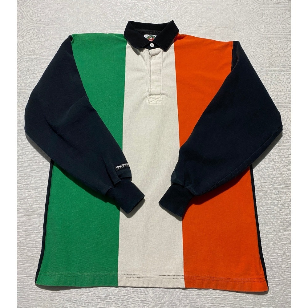 Barbarian Rugby Wear Ireland Flag Colorblock Shirt Mens XL Green White Orange